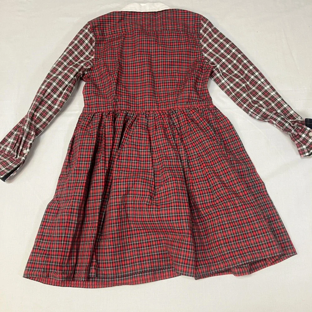 Ralph Lauren Kids Girls 6 Plaid Patchwork Dress Red Navy Peter Pan Collar Cotton